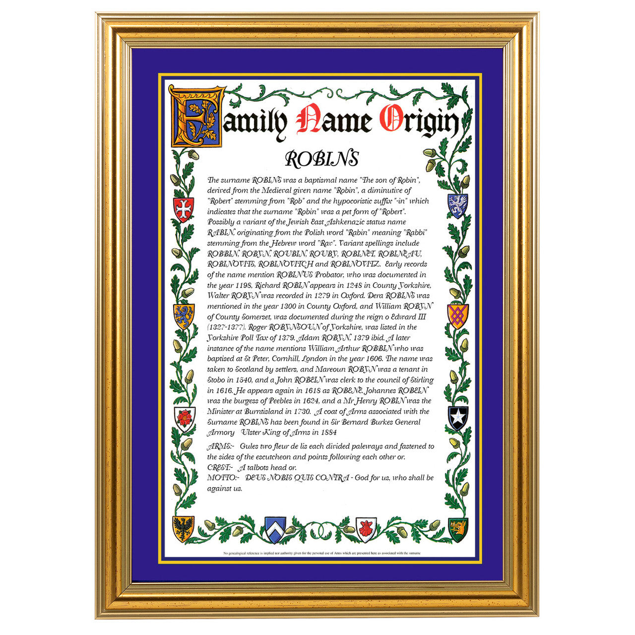 Heraldic Name Framed Prints - Personalised Gift - Distinctly British