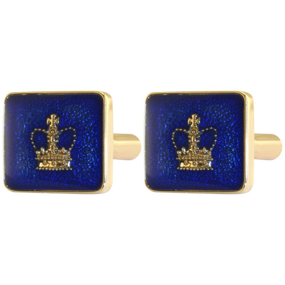 Blue Enamelled Crown Cufflinks - TimeLine Gifts