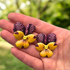 Violet Flower Earrings (Large) - February Birth Flower Earrings - Distinctly British