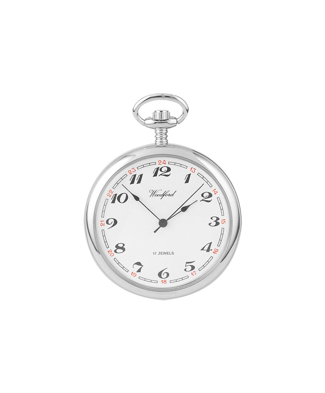 Woodford Chrome Plated Mechanical Pocket Watch with Arabic White Dial - Distinctly British