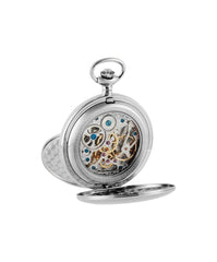 Woodford Chrome Plated Mechanical Pocket Watch with Twin Lid and Skeleton Back - Distinctly British