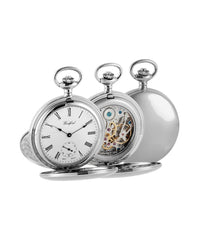 Woodford Chrome Plated Mechanical Pocket Watch with Twin Lid and Skeleton Back - Distinctly British