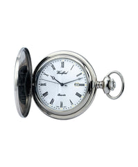 Woodford Plain Chrome Plated Full Hunter Quartz Pocket Watch - Distinctly British