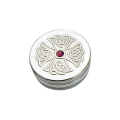Celtic Treasures Trinket Box - Crafted in Pewter with Embossed Celtic Cross and Amethyst Accent - Distinctly British
