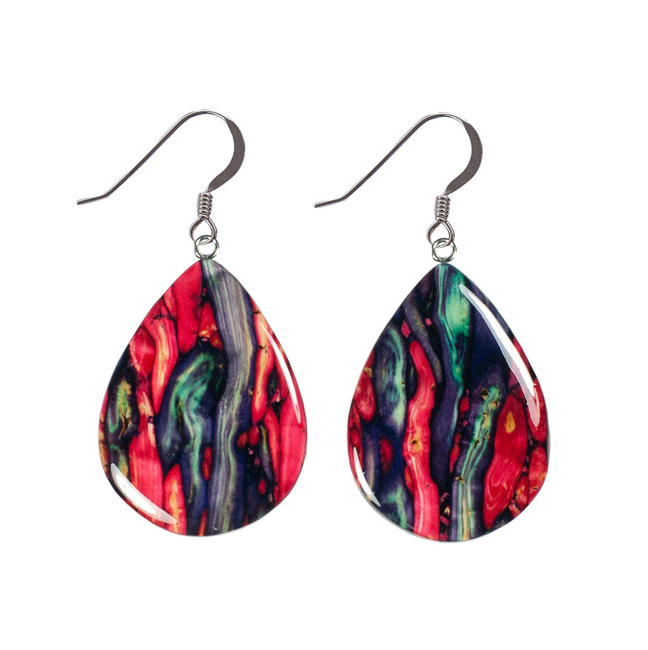 Large Teardrop Heather Earrings featuring unique handcrafted Heathergems in teardrop shape with sterling silver accents, reflecting Scottish craftsmanship and individuality.