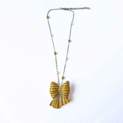 Bow Yellow Enamel and Crystal Necklace