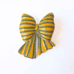 Bow Yellow Enamel and Crystal Brooch