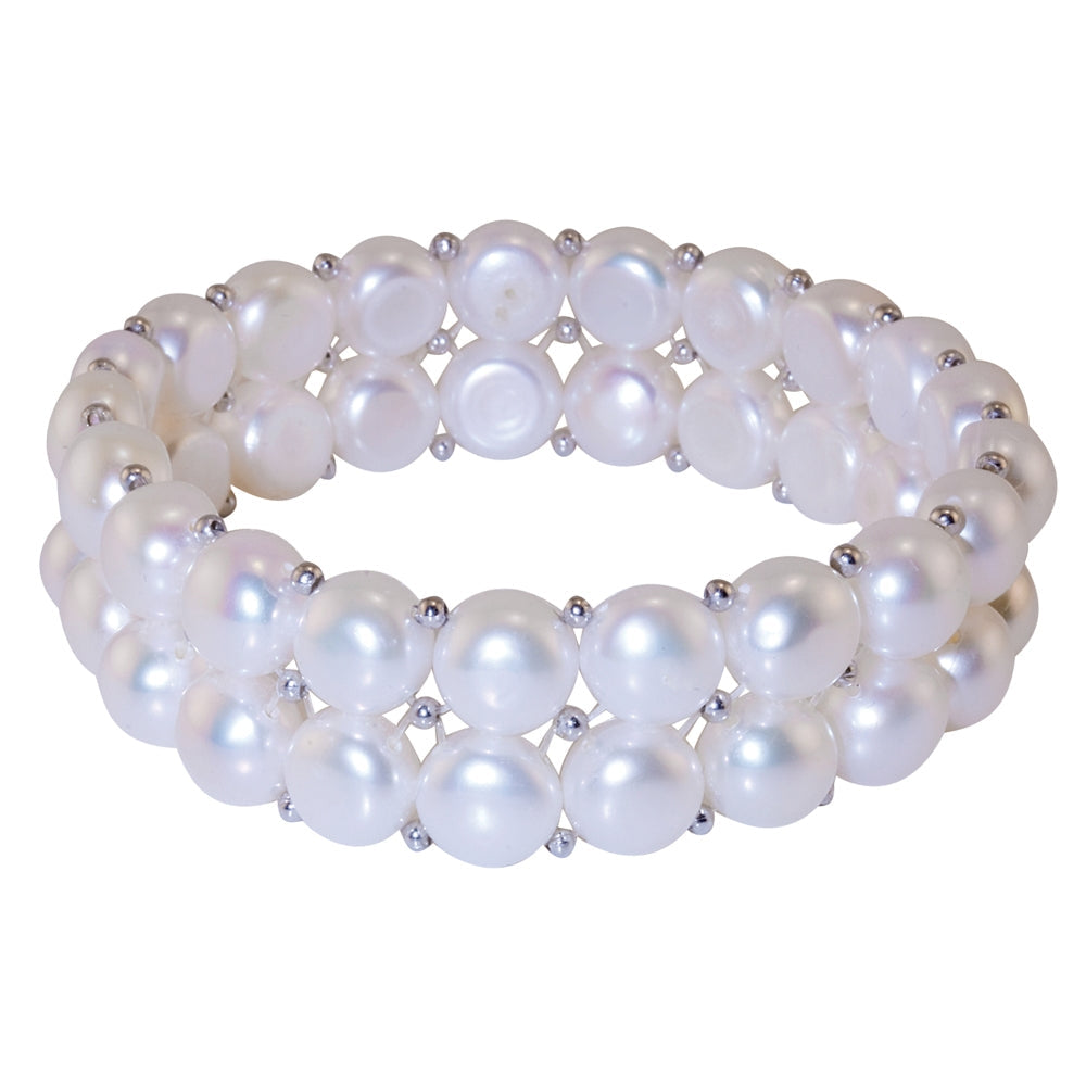 2 Row Flat White Pearl Bracelet Silver - TimeLine Gifts
