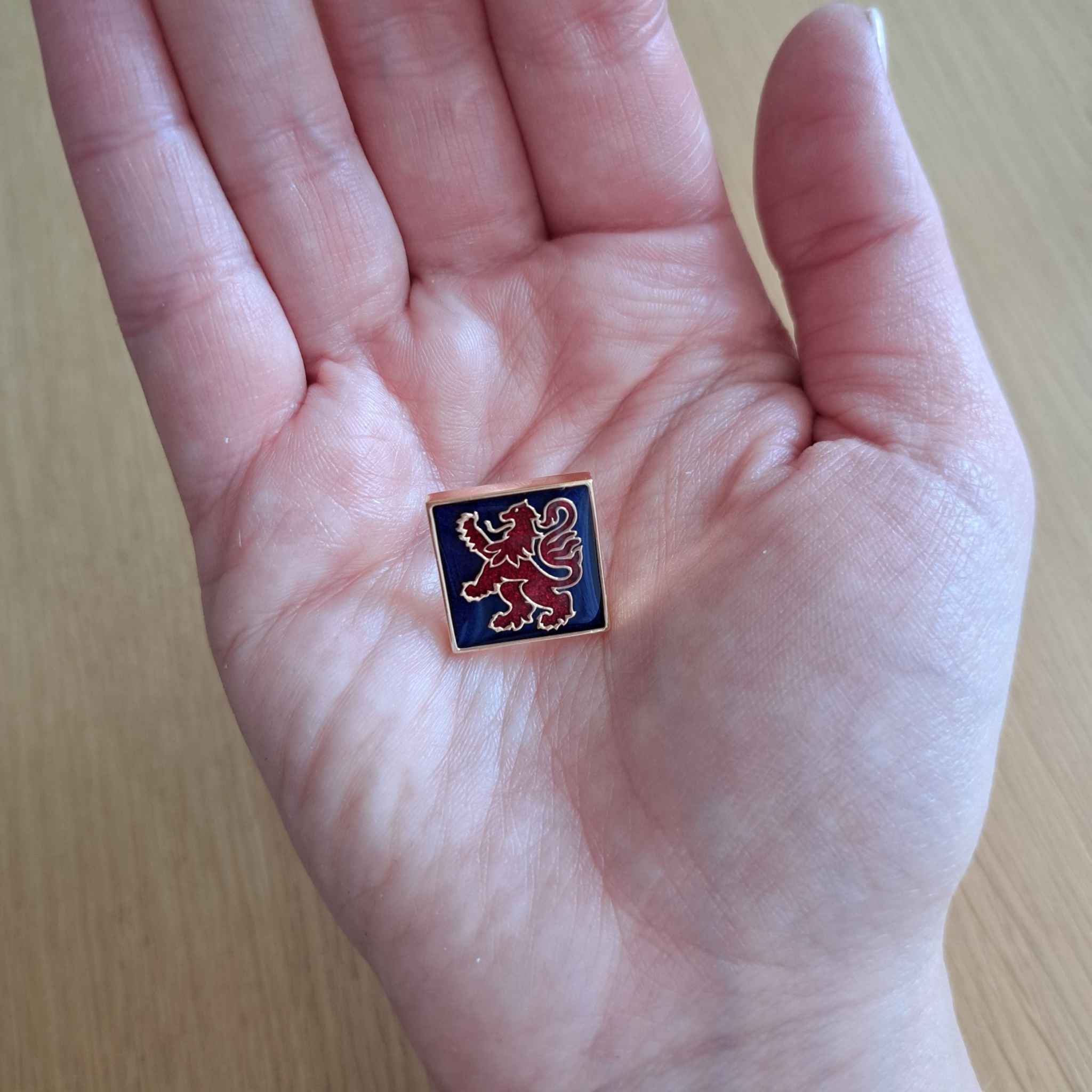 Lion Rampant Red and Blue Badge Pin