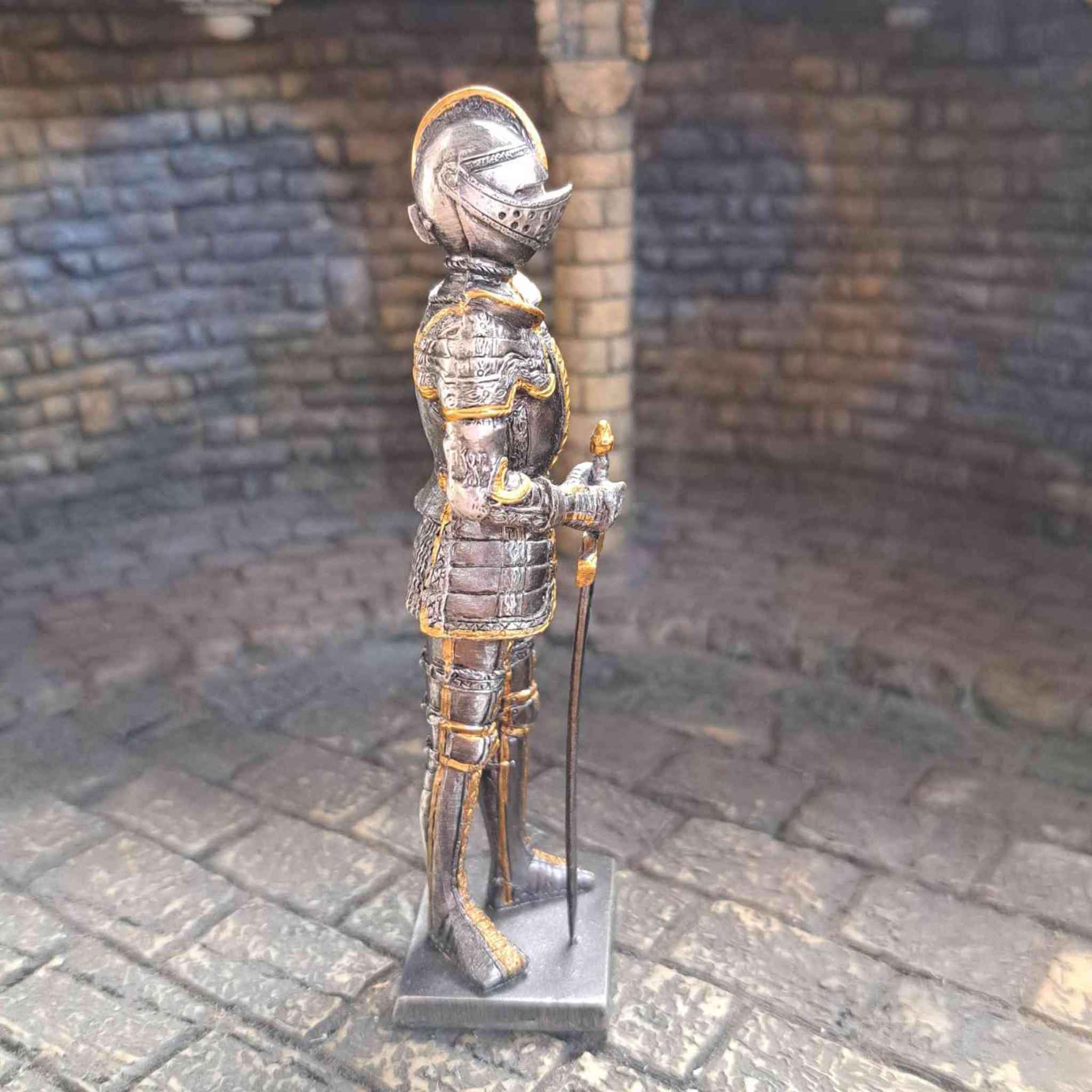 16th century knight with sword side view