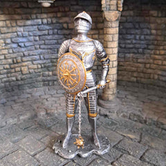 Knight with Shield and Flail - Metal Statue close up