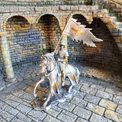 Mounted Pennant Knight metal statue