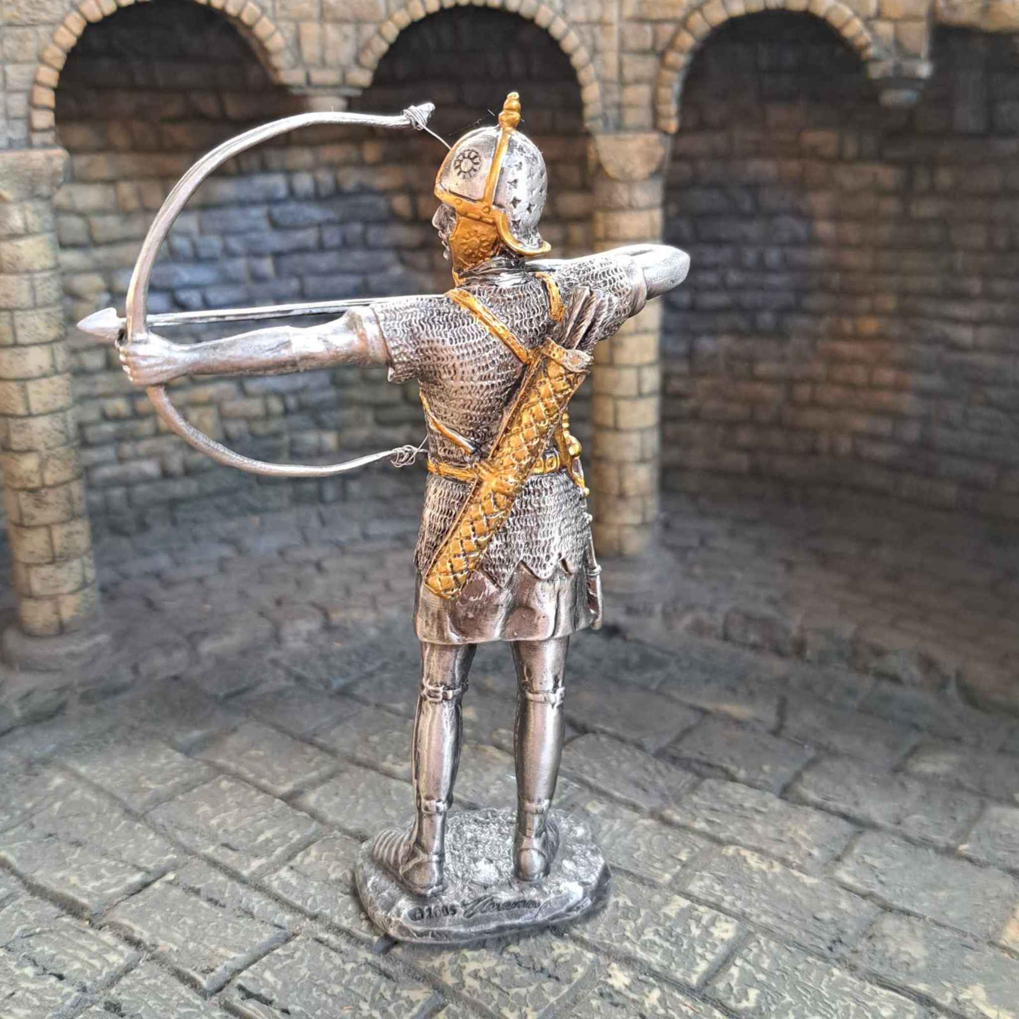 Medieval archer with crossbow back view