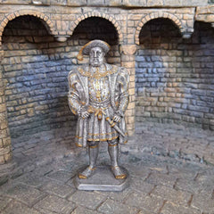 Henry VIII metal sculpture with medieval background