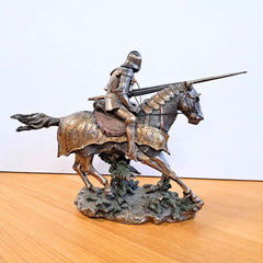 Large Resin Knight Mounted on Horse with Lance Back view