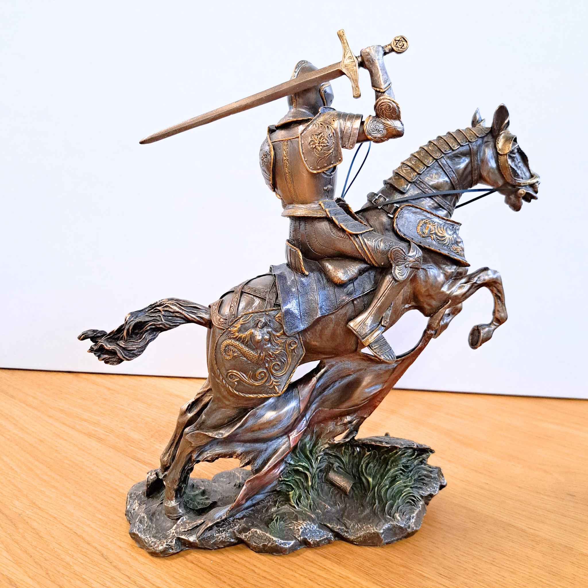 Resin Mounted Knight with Sword Large Statue Back view