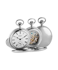 Woodford Chrome Plated Mechanical Pocket Watch with Twin Lid and Skeleton Back