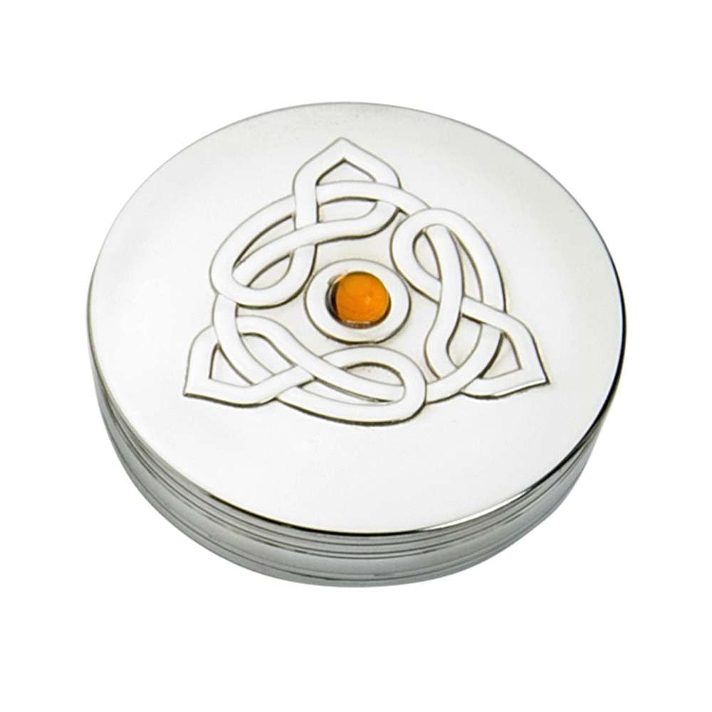 Celtic Treasures Trinket Box - Crafted in Pewter with Embossed Celtic Triangle and Topaz Accent