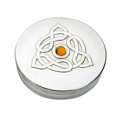 Celtic Treasures Trinket Box - Crafted in Pewter with Embossed Celtic Triangle and Topaz Accent