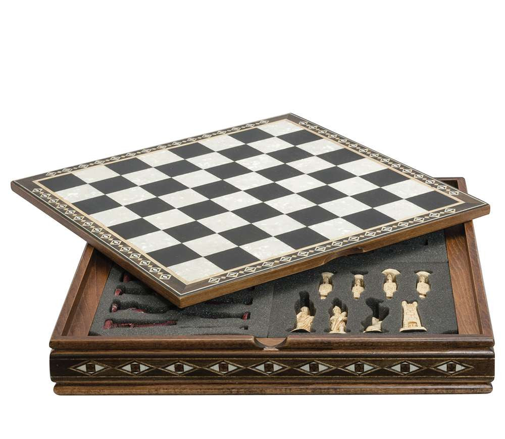 Mini Chess Board With Case - Black & Eco Mother Of Pearl