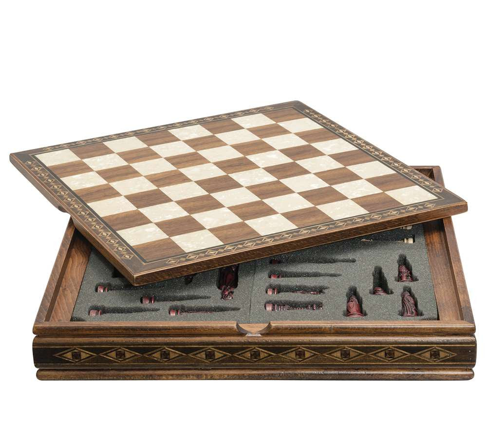 Mini Chess Board With Case - Walnut & Eco Mother Of Pearl