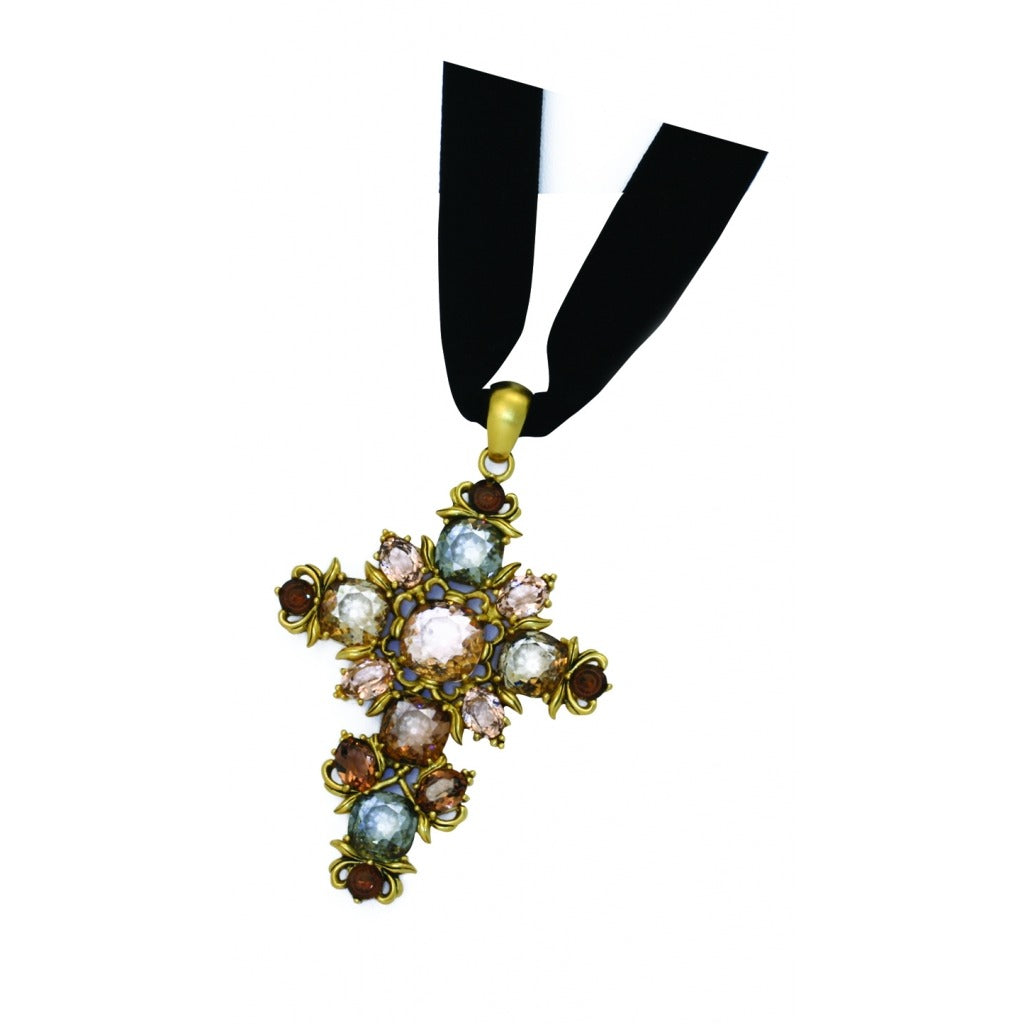 Rose-Cut Jewelled Cross Pendant Gold-Toned - TimeLine Gifts