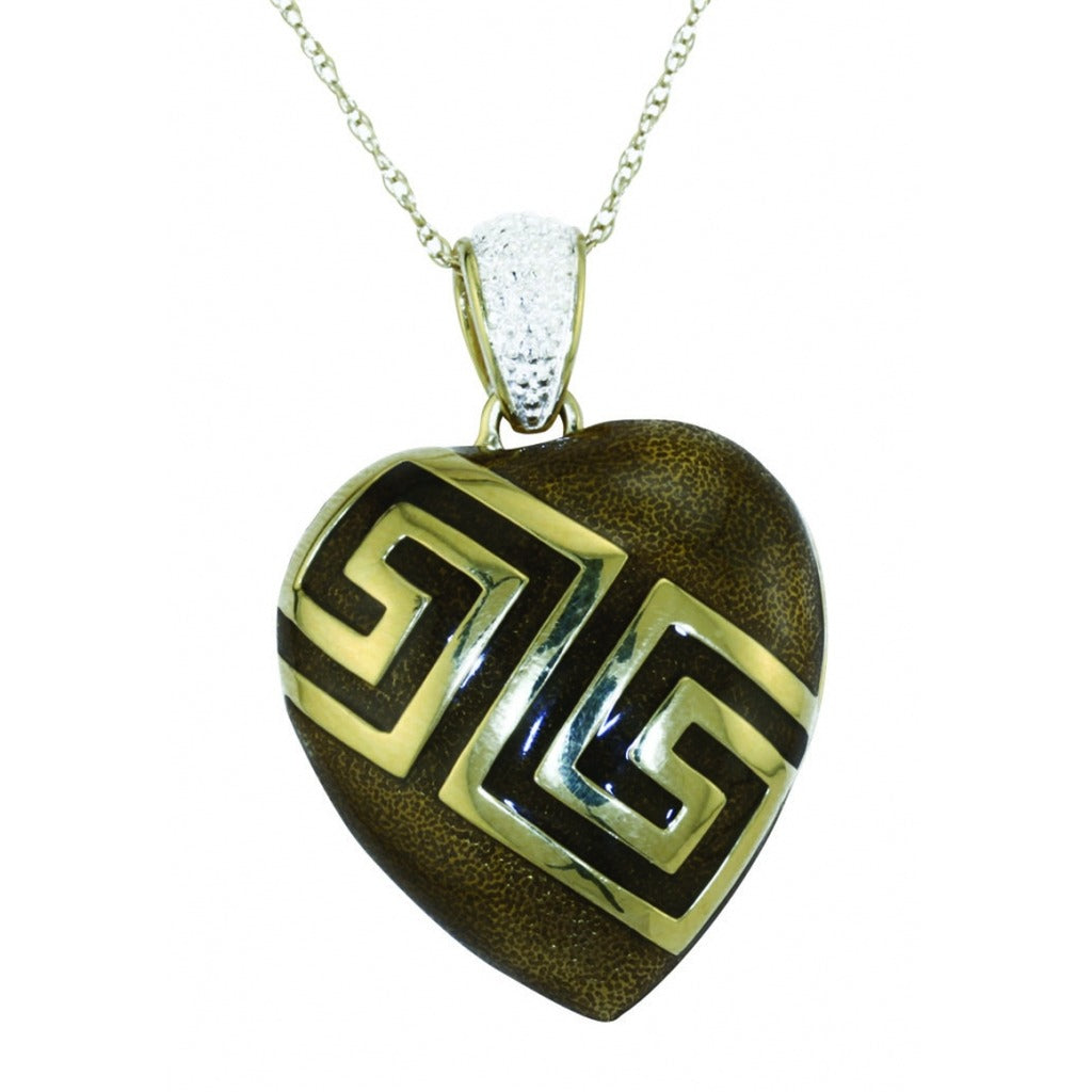 Sliver Heart Locket Gold-toned Brown Enamel - TimeLine Gifts