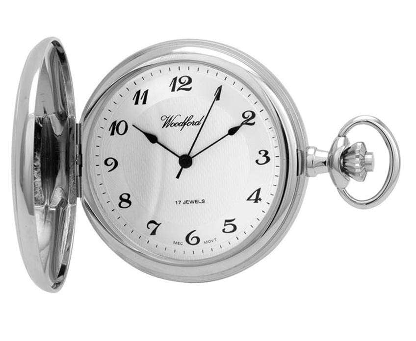 Woodford Chrome Plated Full Hunter Pocket Watch with Arabic Dial